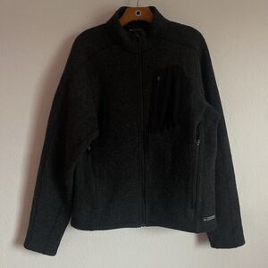 REI Sweater Jacket Charcoal Grey Full Zip Wool Blend Mock Neck Cardigan Men Sz L